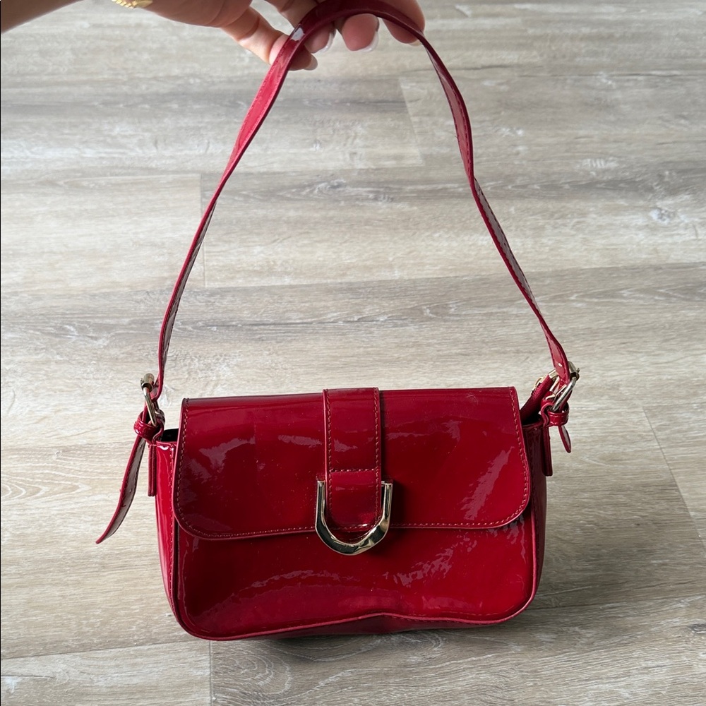 Red Patent Shoulder Bag - Sleek Women's Handbag